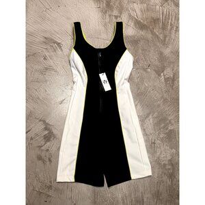 GIGI C WOMEN'S LACEY SPORTY ACTIVEWEAR ATHLEISURE ROMPER / MEDIUM / BLACK WHITE